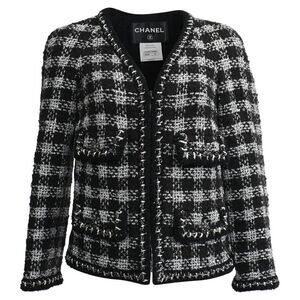 Chanel Tweed Zip-Up Jacket in Black and White Wool